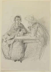 Paar an einem Tisch sitzend, 1858